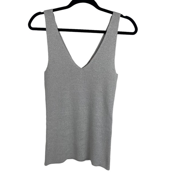 Focus Tops - NWT Focus Lifestyle Silver Metallic Knit Tank Top Small